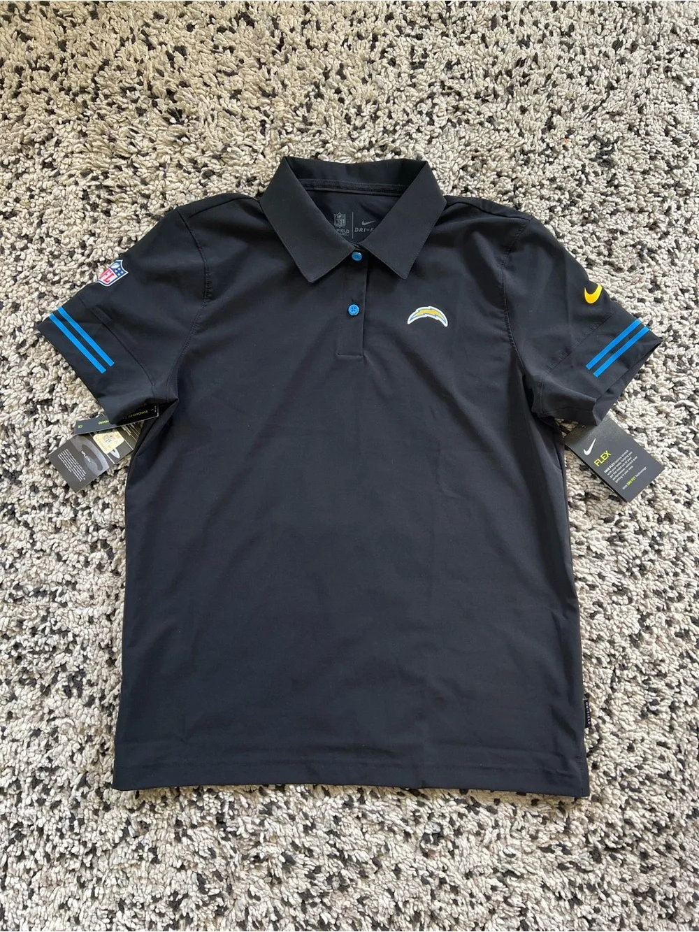 Nike NFL OnField Los Angeles Chargers Black Polo Shirt Short Sleeve Women Medium